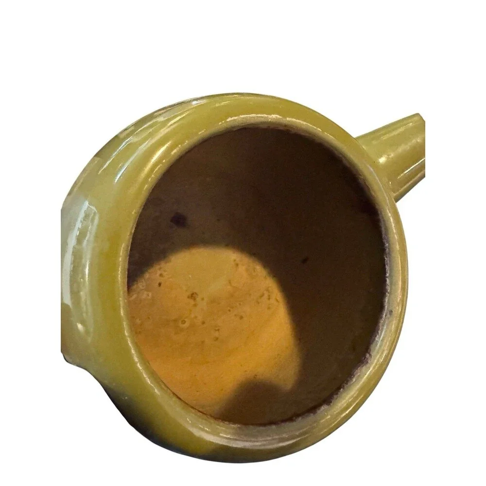 VTG 1960s enamel Teapot made in Austria Avocado Green - Orange Arching Handle